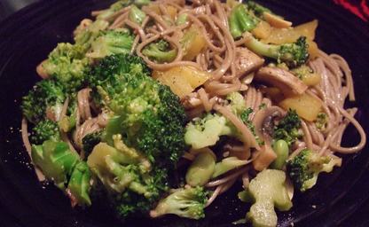 Mushroom broccoli noodle stir fry